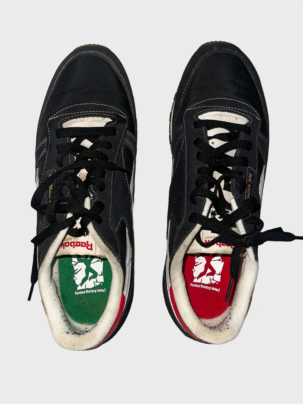 Reebok Men’s Black Sneakers with Red & Green Insole Accents